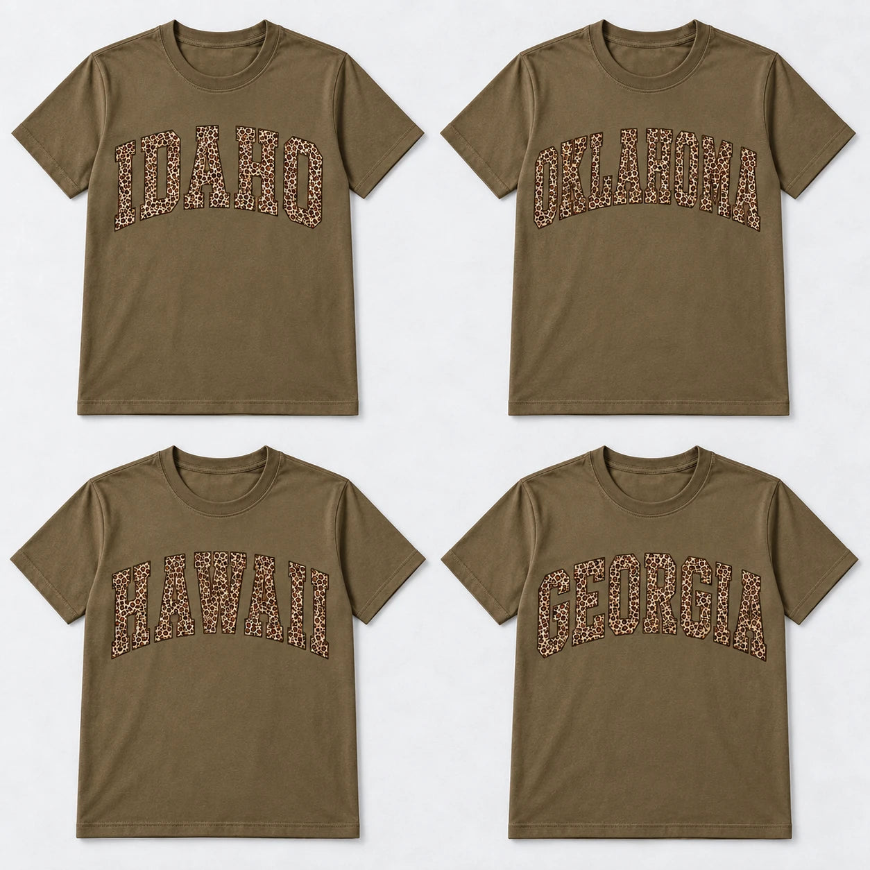Custom State Pride Shirt, Leopard Print Varsity Letters