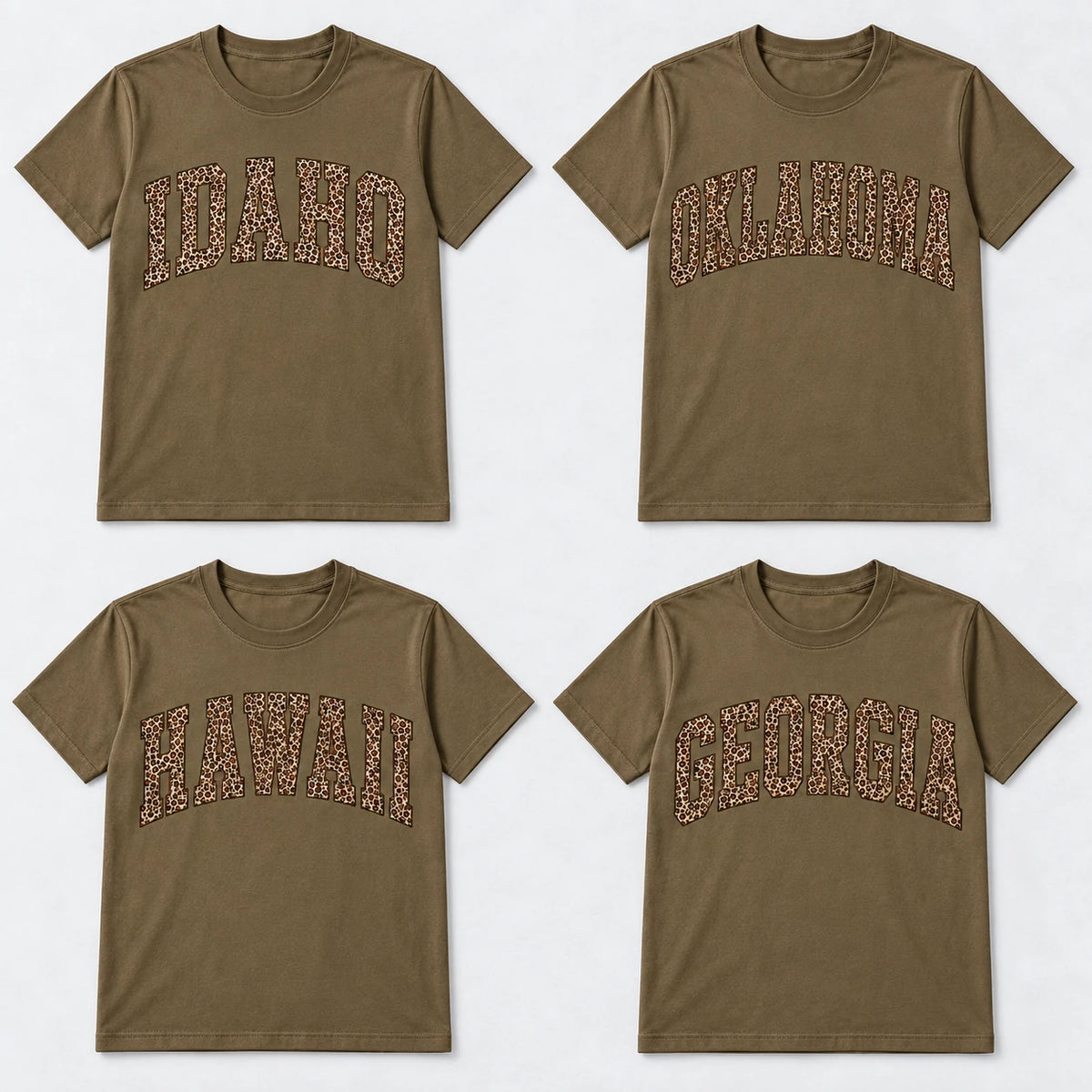 Custom State Pride Shirt, Leopard Print Varsity Letters