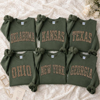 Custom State Sweatshirt, Leopard Print Varsity Shirt