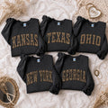 Custom State Sweatshirt With Leopard Print Collegiate Shirt - giftcuztom.com
