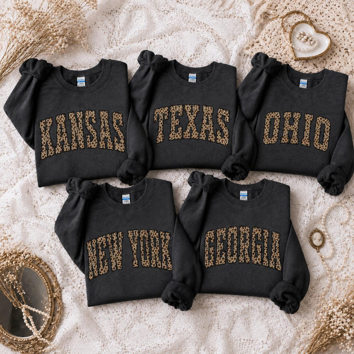 Custom State Sweatshirt With Leopard Print Collegiate Shirt