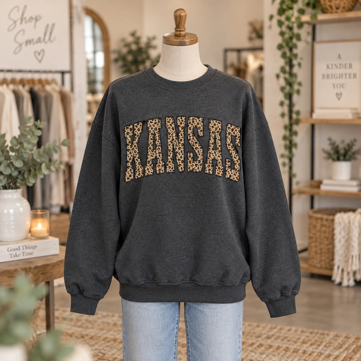 Custom State Sweatshirt With Leopard Print Collegiate Shirt