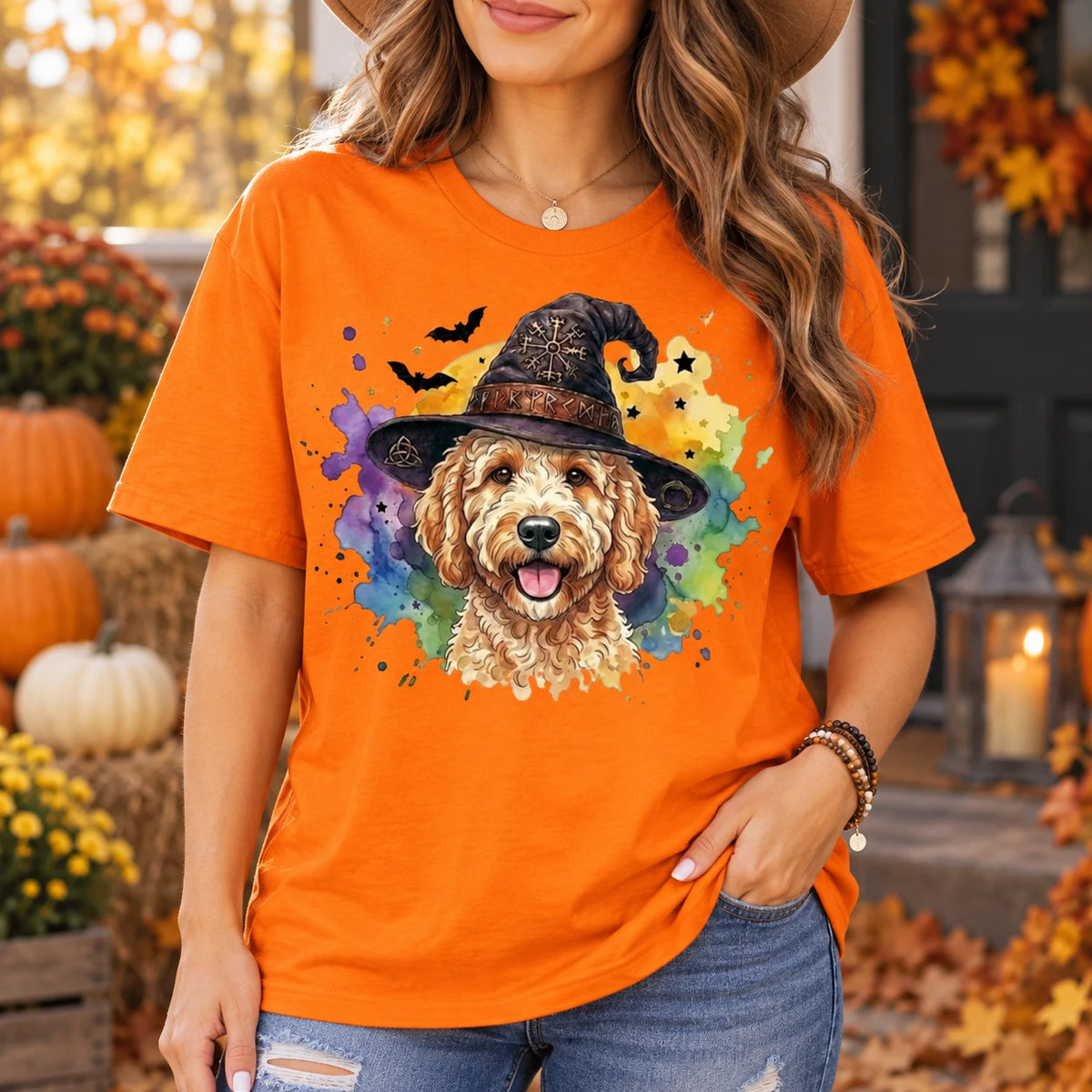 Custom Witch Dog Breed Halloween T-Shirt, Spooky Dog Mom Graphic Tee, Fall Pet Lover Costume Apparel