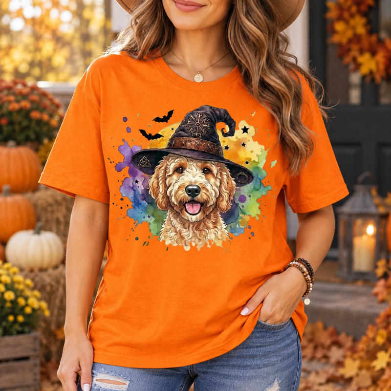 Custom Witch Dog Breed Halloween T-Shirt, Spooky Dog Mom Graphic Tee, Fall Pet Lover Costume Apparel