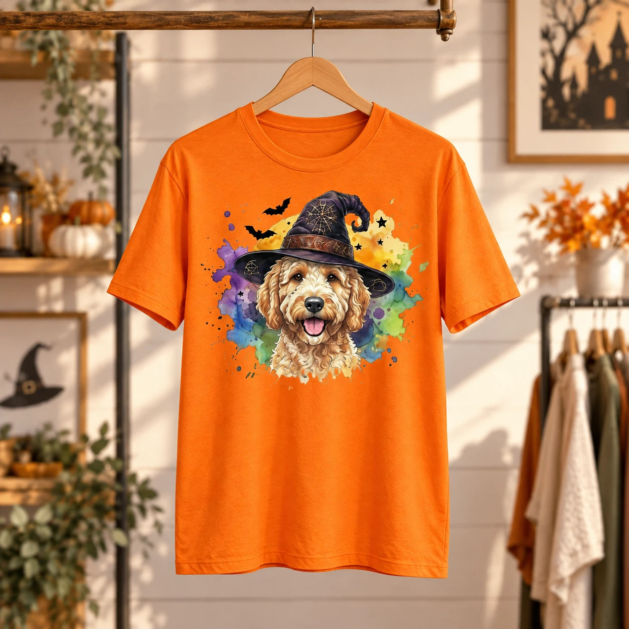 Custom Witch Dog Breed Halloween T-Shirt, Spooky Dog Mom Graphic Tee, Fall Pet Lover Costume Apparel