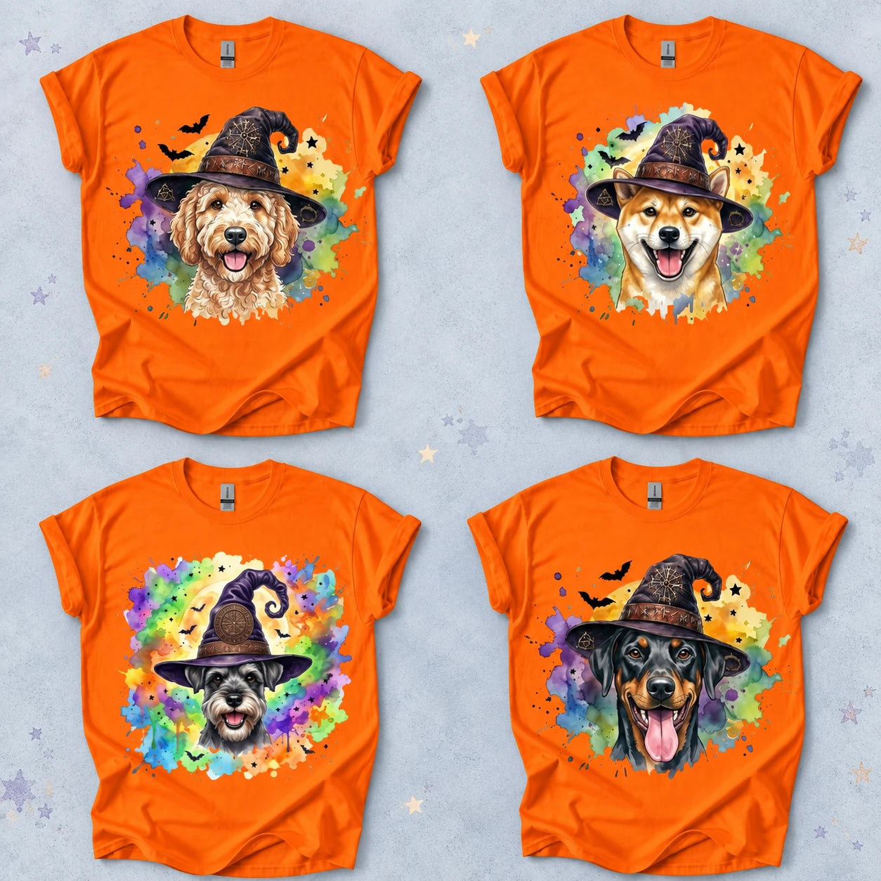 Custom Witch Dog Breed Halloween T-Shirt, Spooky Dog Mom Graphic Tee, Fall Pet Lover Costume Apparel