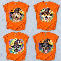 Custom Witch Dog Breed Halloween T-Shirt, Spooky Dog Mom Graphic Tee, Fall Pet Lover Costume Apparel