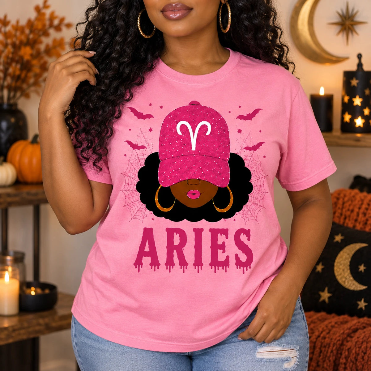 Custom Zodiac Sign Astrology Graphic T-Shirt, Celestial Star Sign Halloween & Birthday Tee