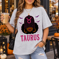 Custom Zodiac Sign Astrology Graphic T-Shirt, Celestial Star Sign Halloween & Birthday Tee