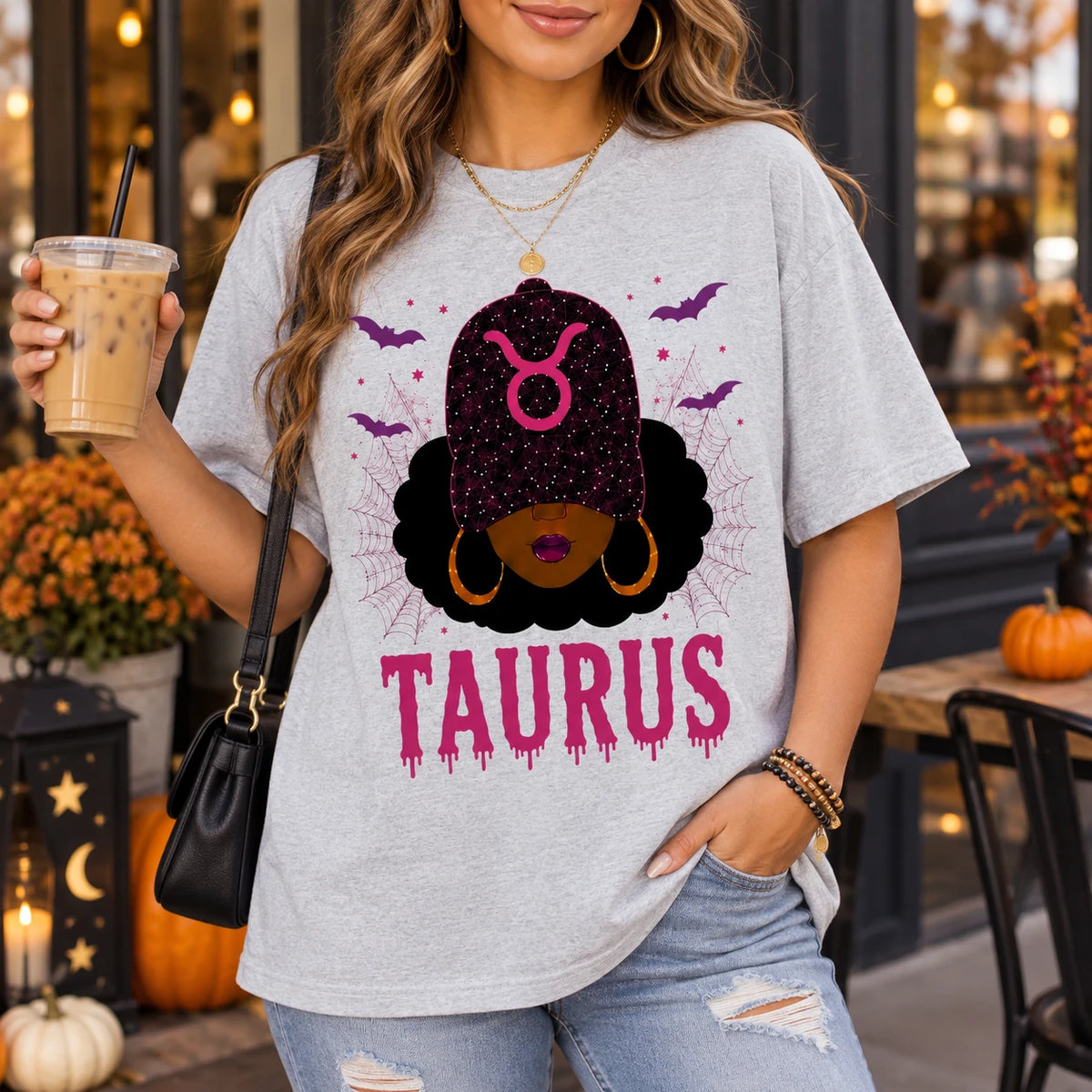 Custom Zodiac Sign Astrology Graphic T-Shirt, Celestial Star Sign Halloween & Birthday Tee