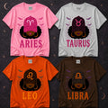 Custom Zodiac Sign Astrology Graphic T-Shirt, Celestial Star Sign Halloween & Birthday Tee