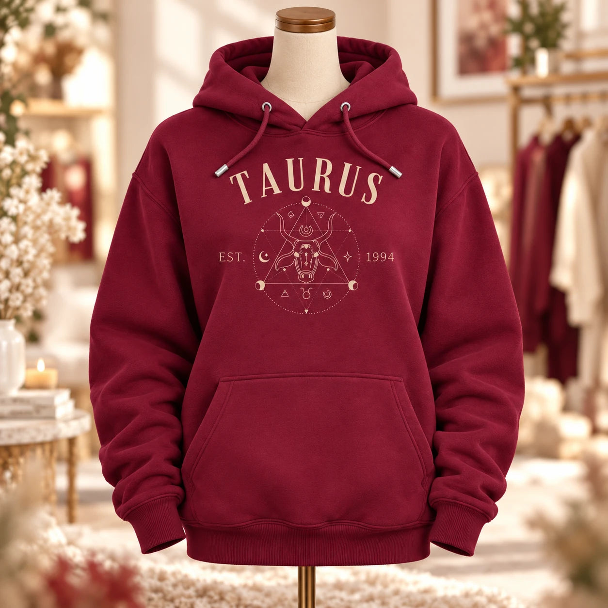 Custom Zodiac Sign Hoodie, Personalized Star Sign and Optional Birth Year, Retro Celestial Birthday Gift