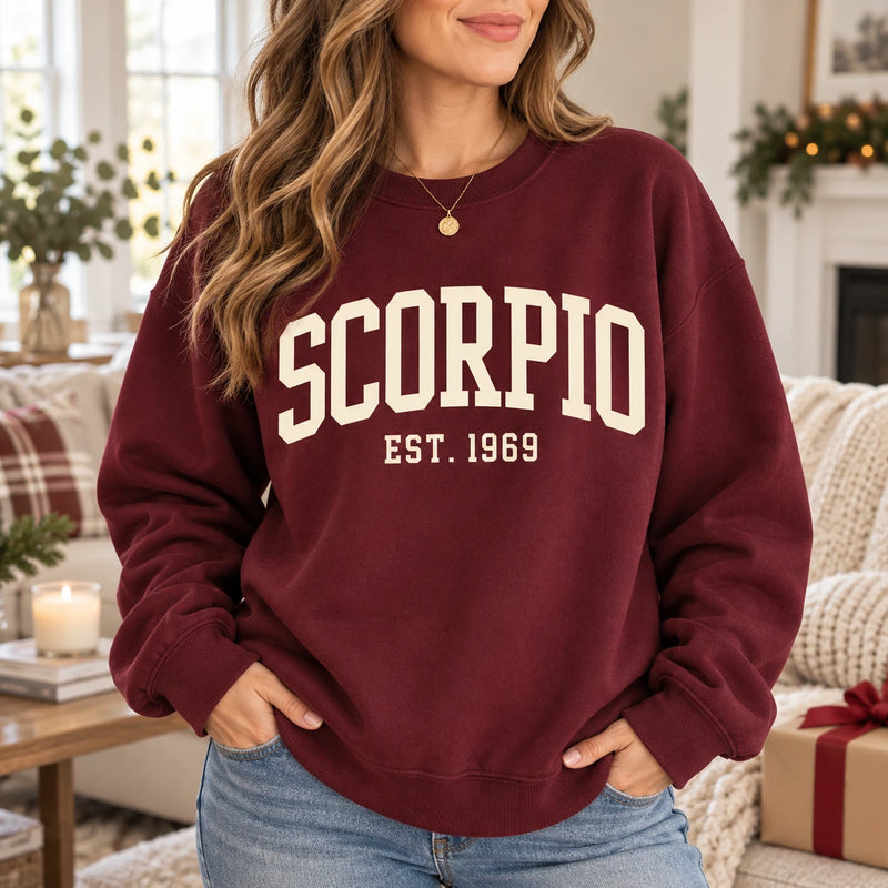 Custom Zodiac Sweatshirt, College EST Year Star Sign