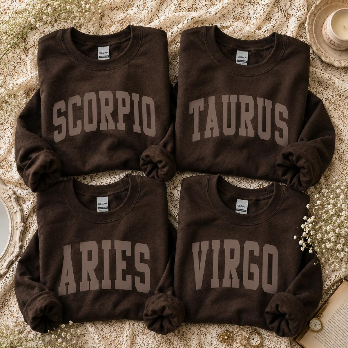 Custom Zodiac Sweatshirt, Varsity Sign Name EST Year