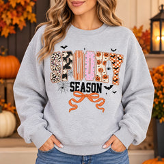 Cute Coquette Ghost & Pumpkin Graphic Spooky Season Top, Retro Fall Halloween Apparel for Women