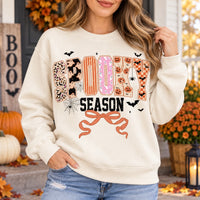 Cute Coquette Ghost & Pumpkin Graphic Spooky Season Top, Retro Fall Halloween Apparel for Women