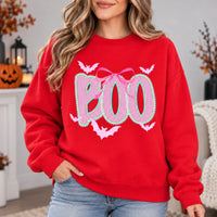 Cute Coquette Halloween Graphic Top Pink Bow BOO Bats Preppy Spooky Season Shirt