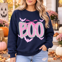 Cute Coquette Halloween Graphic Top Pink Bow BOO Bats Preppy Spooky Season Shirt
