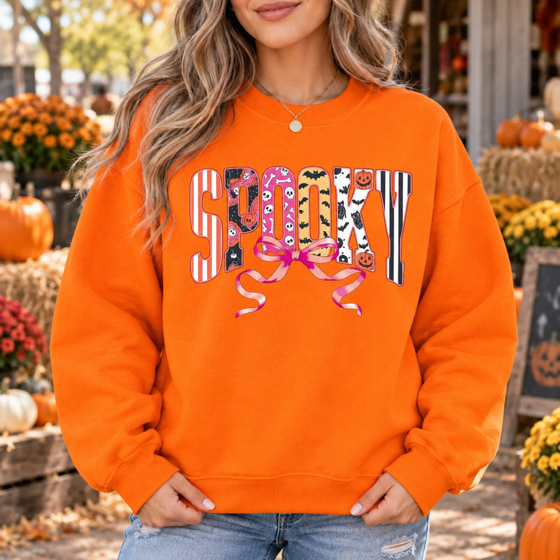 Cute Coquette Halloween Sweatshirt Retro Spooky Bow Fall Graphic Pullover