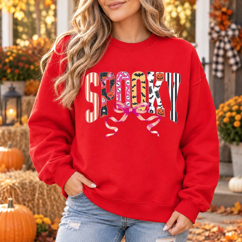 Cute Coquette Halloween Sweatshirt Retro Spooky Bow Fall Graphic Pullover