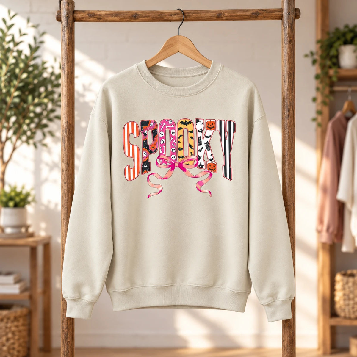 Cute Coquette Halloween Sweatshirt Retro Spooky Bow Fall Graphic Pullover