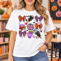 Cute Coquette Halloween Teacher T-Shirt Spooky Classroom Fall Graphic Tee