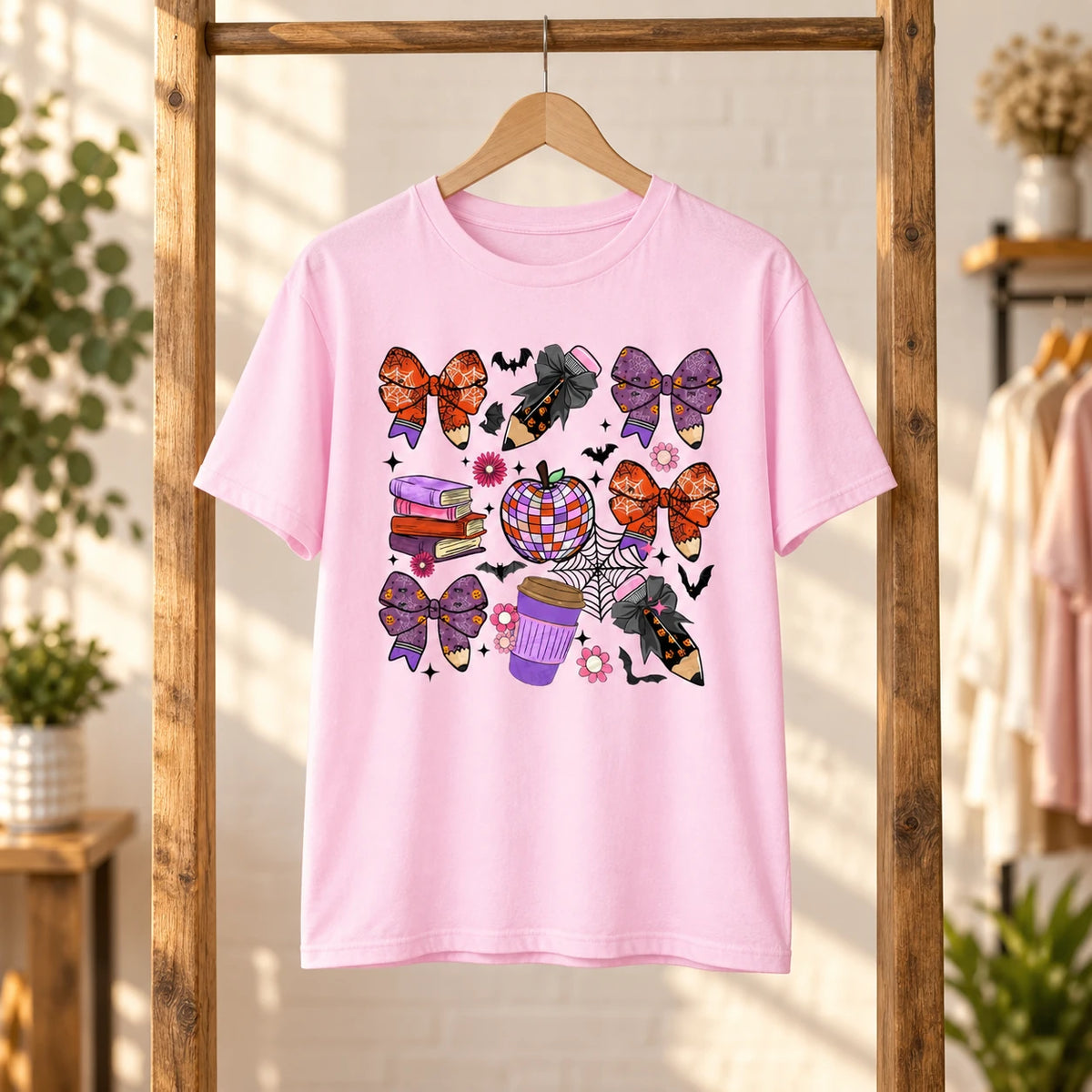 Cute Coquette Halloween Teacher T-Shirt Spooky Classroom Fall Graphic Tee