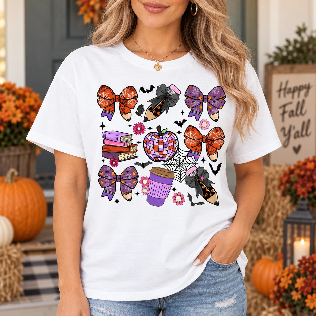 Cute Coquette Halloween Teacher T-Shirt Spooky Classroom Fall Graphic Tee