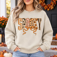 Cute Coquette Spooky Halloween Graphic Pullover Sweatshirt Retro Bow Fall Casual Top