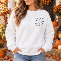 Cute Ghost and Bats Pocket Print Sweatshirt Fall Spooky Season Minimalist Halloween Pullover Top for Women