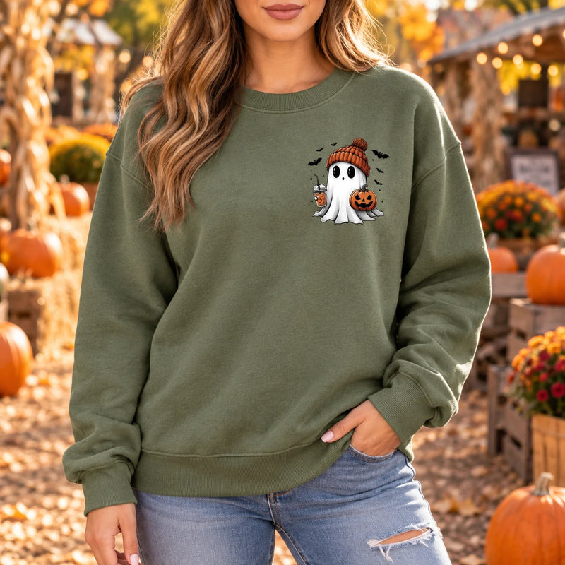 Cute Ghost Halloween Sweatshirt, Pumpkin Beanie Ghost