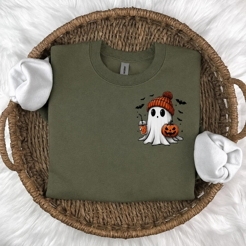 Cute Ghost Halloween Sweatshirt, Pumpkin Beanie Ghost