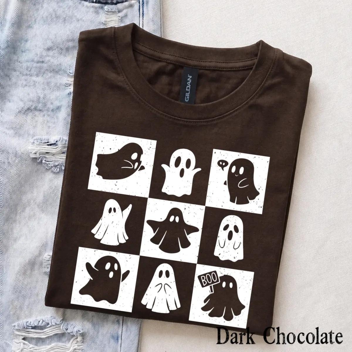 Cute Ghost Halloween T-Shirt Spooky Season Ghost Lover Fall Aesthetic Women Retro