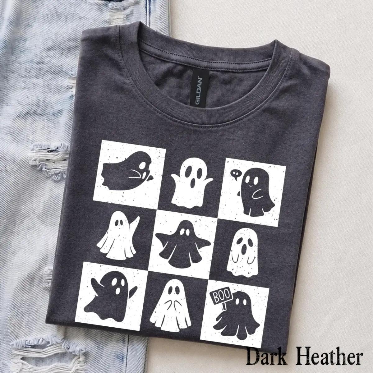 Cute Ghost Halloween T-Shirt Spooky Season Ghost Lover Fall Aesthetic Women Retro