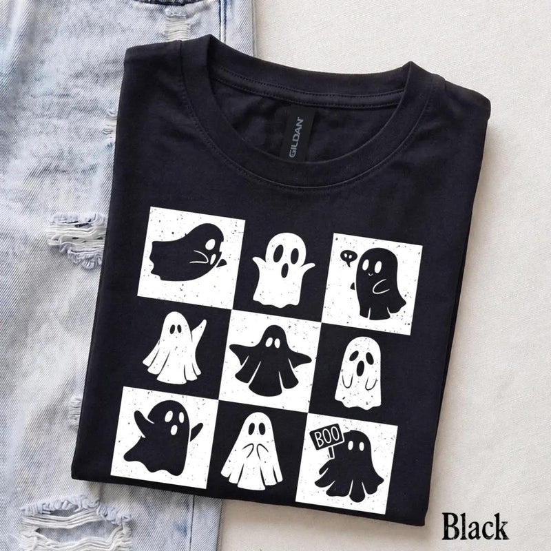 Cute Ghost Halloween T-Shirt Spooky Season Ghost Lover Fall Aesthetic Women Retro