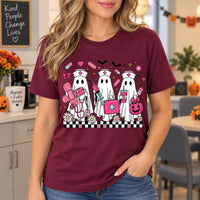 Cute Ghost Nurse Squad Graphic T-Shirt Women's Halloween Medical Crew Short Sleeve Tee