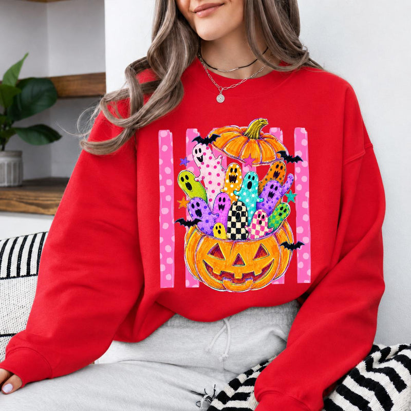 Cute Ghost Pumpkin Colorful Spooky Ghosts Sweatshirt and T-Shirt Halloween Fall Unisex Retro Cute