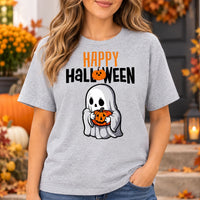 Cute Ghost Pumpkin Graphic Shirt Retro Spooky Season Fall Holiday Tee for Women