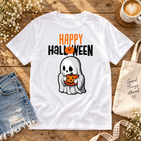 Cute Ghost Pumpkin Graphic Shirt Retro Spooky Season Fall Holiday Tee for Women