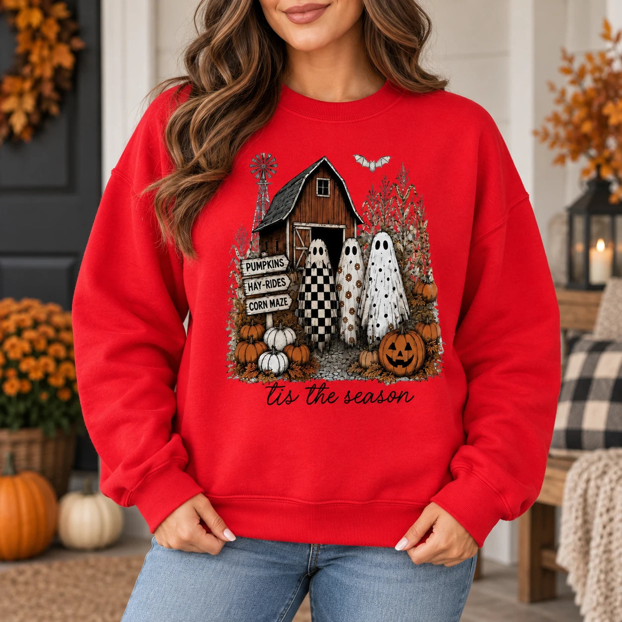 Cute Ghost Pumpkin Patch Graphic Sweatshirt & T-Shirt Retro Fall Farm Halloween Outfit