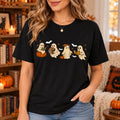 Cute Ghost Reading Book Graphic T-Shirt Halloween Bookish Fall Tee for Readers & Teachers