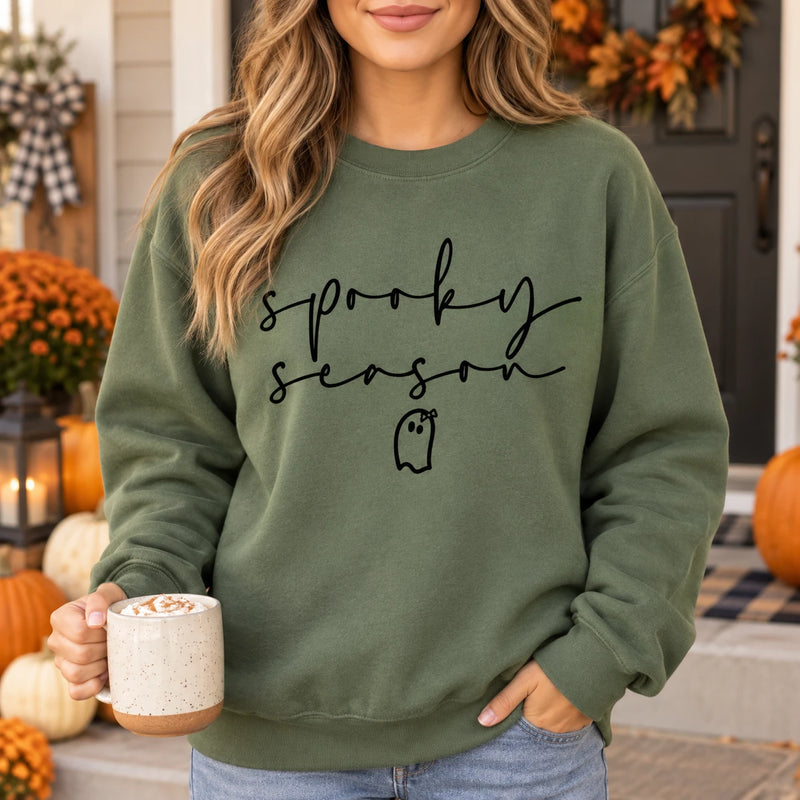 Cute Ghost Spooky Season Sweatshirt Women Minimalist Halloween Graphic Pullover Cozy Fall Aesthetic Crewneck
