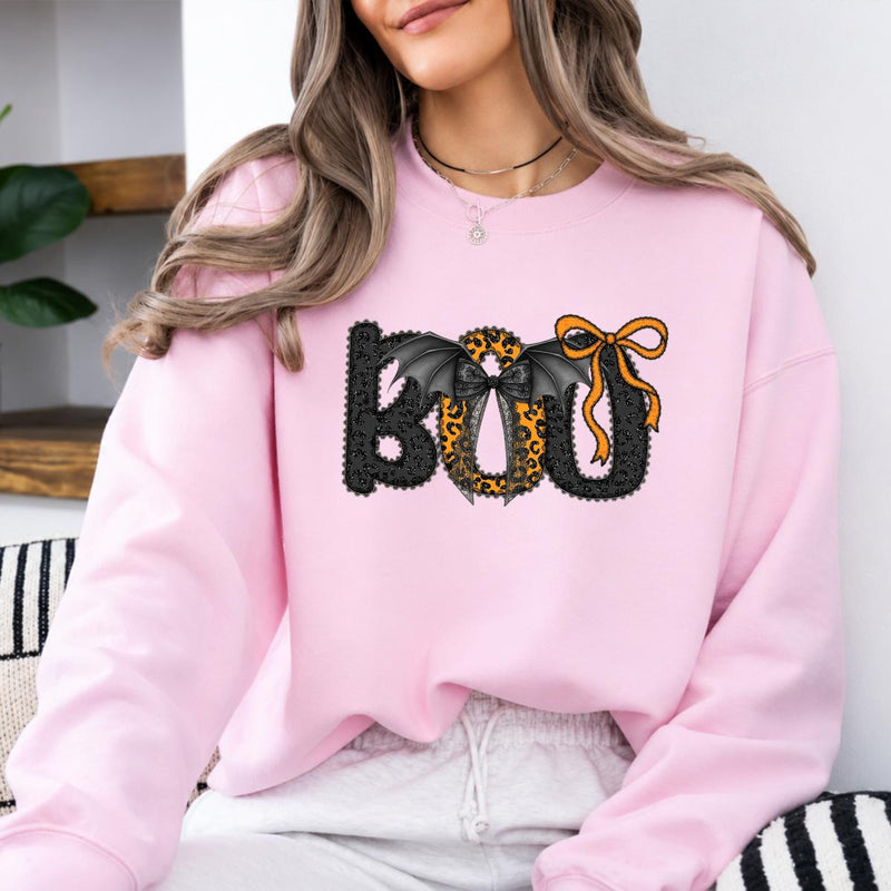 Cute Halloween Boo Bat Bow Sweatshirt and T-Shirt Spooky Season Women Coquette