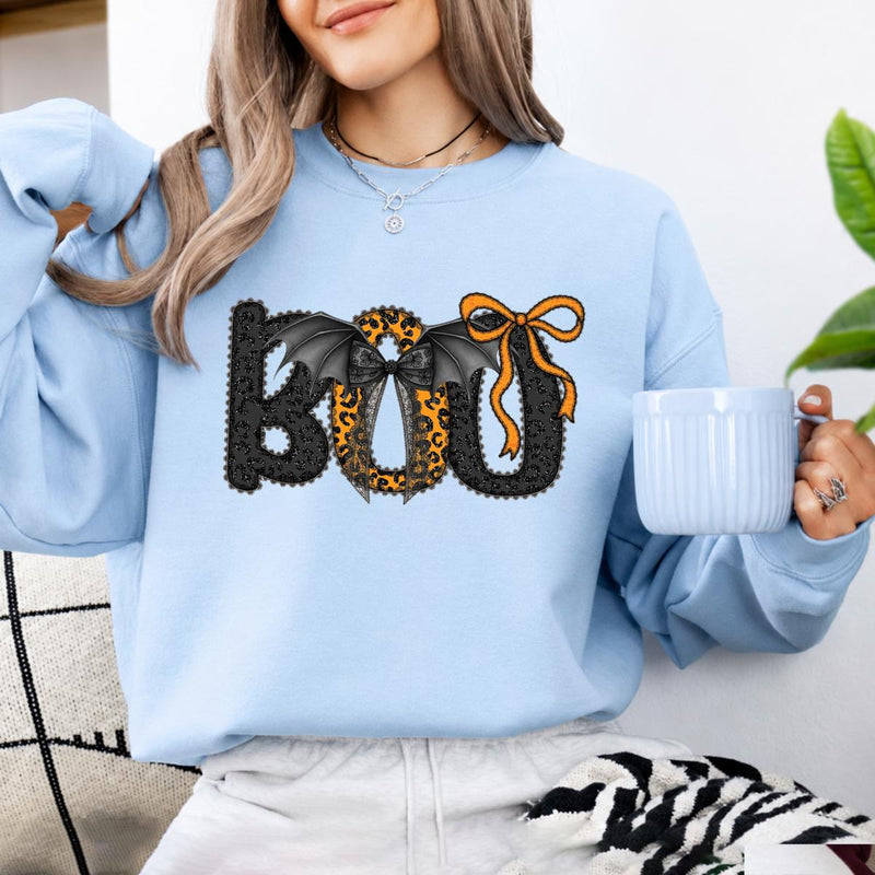 Cute Halloween Boo Bat Bow Sweatshirt and T-Shirt Spooky Season Women Coquette