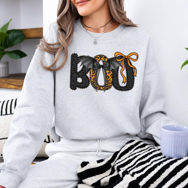 Cute Halloween Boo Bat Bow Sweatshirt and T-Shirt Spooky Season Women Coquette