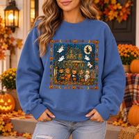 Cute Halloween Haunted House Sweatshirt for Women Vintage Ghost Pumpkin Bear Spooky Season