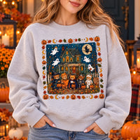 Cute Halloween Haunted House Sweatshirt for Women Vintage Ghost Pumpkin Bear Spooky Season