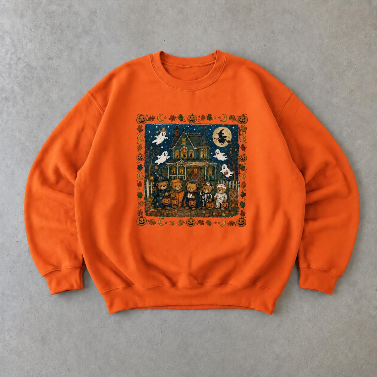 Cute Halloween Haunted House Sweatshirt for Women Vintage Ghost Pumpkin Bear Spooky Season