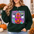 Halloween Pumpkin Ghost Bow Sweatshirt, Coquette Floral Stack Graphic, Spooky Season Gift for Women