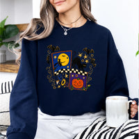 Cute Halloween Sweatshirt BOO Black Cat Pumpkin Witch Moon Graphic for Women